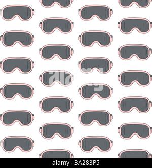 Vector seamless pattern of hand drawn sketch doodle colored snowboard mask isolated on white background Stock Vector