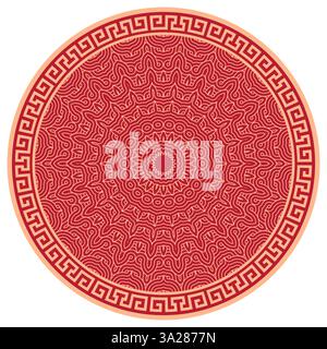 Vector Japanese pattern in oriental geometric traditional style. Festive ornament for lunar chinese new year decoration. Red and golden asian creative motif. Abstract Waves and Circles. Stock Vector