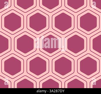 Pattern of hexagon shapes. Medium Red-Violet color on matching background. Rounded hexagons mosaic pattern with inner solid cells. Large hexagons. Stock Vector