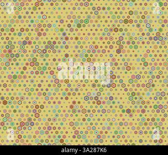 Seamless hexagon background. Multicolored geometric elements of varied size. Bold rounded stacked hexagon cells. Regular hexagon shapes. Stock Vector