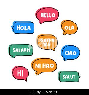 Hello Hi Guten Tag. Badge, icon, logo vector design illustration on white background Stock Vector