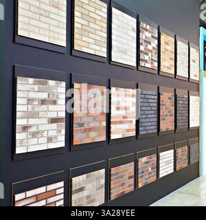 Samples of brick decorative wall panel on store exhibition Stock Photo
