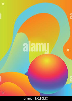 Psychedelic Liquid Gradient Lines for Sunset Party Flyers template. 3d gradient acid style vibrant color vctor illustration. Stock Vector