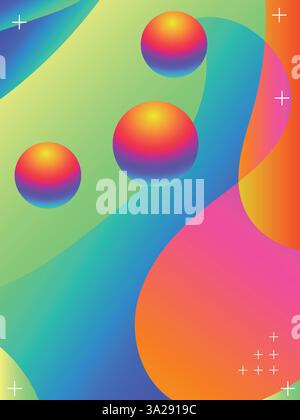 Liquid Vibrant Waves for DJ Event Flyer Template template. 3d gradient acid style vibrant color vctor illustration. Stock Vector