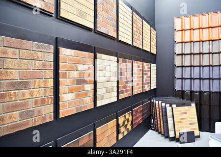 Samples of brick decorative wall panel on store exhibition Stock Photo