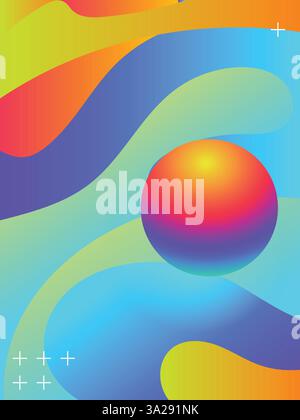 Hand-Drawn Liquid Gradient Lines for Outdoor Music Festivals template. 3d gradient acid style vibrant color vctor illustration. Stock Vector