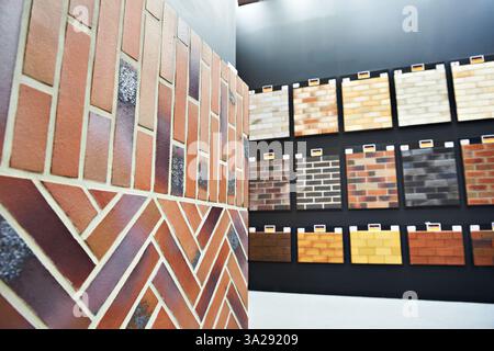 Samples of brick decorative wall panel on store exhibition Stock Photo
