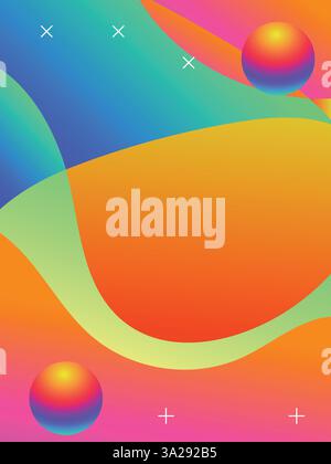 Hand-Drawn Liquid Lines in Acid Colors for Music Events template. 3d gradient acid style vibrant color vctor illustration. Stock Vector
