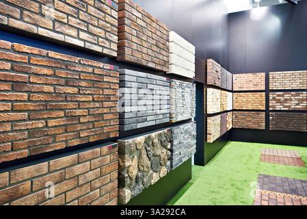Samples of brick decorative wall panel on store exhibition Stock Photo