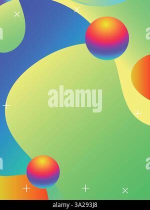 Trippy Liquid Lines in Acid Colors for Music Flyer Designs template. 3d gradient acid style vibrant color vctor illustration. Stock Vector