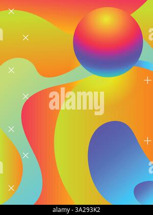 Vibrant Gradient Waves for Pool Party Poster Template template. 3d gradient acid style vibrant color vctor illustration. Stock Vector