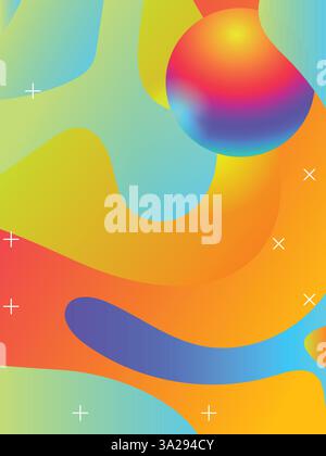 Electric Neon Lines on Liquid Gradient Background Template template. 3d gradient acid style vibrant color vctor illustration. Stock Vector