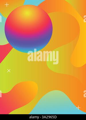 Gradient Liquid Background with Vibrant Lines for Club Events template. 3d gradient acid style vibrant color vctor illustration. Stock Vector