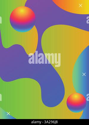 EDM Flyer Template with Hand-Drawn Gradient Liquid Lines template. 3d gradient acid style vibrant color vctor illustration. Stock Vector