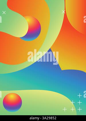 Liquid Hand-Drawn Gradient Design for Electronic Music Flyers template. 3d gradient acid style vibrant color vctor illustration. Stock Vector