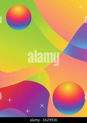 Acid Bright Hand-Drawn Lines for Festival Flyer Template template. 3d gradient acid style vibrant color vctor illustration. Stock Vector