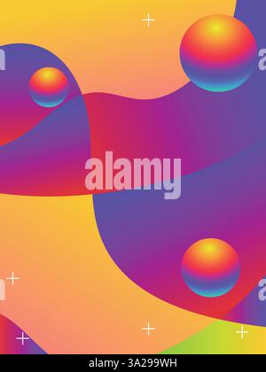 Acid Vibrant Abstract Gradient Lines for EDM Party Flyer template. 3d gradient acid style vibrant color vctor illustration. Stock Vector