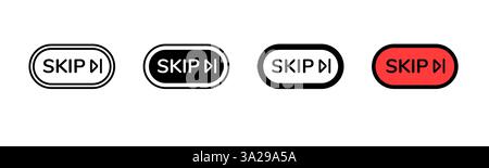Various styles of skip button icons showcasing different designs and color variations Stock Vector