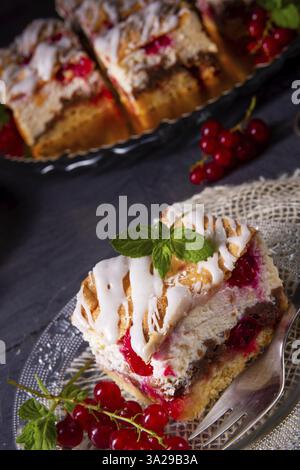 Cheesecake with meran and redcurrants Stock Photo