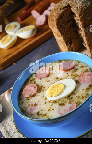 Easter in Polish: sour flour soup for Easter breakfast (?urek) Stock Photo