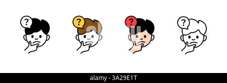 Cartoon characters thinking with question marks in different styles and colors Stock Vector
