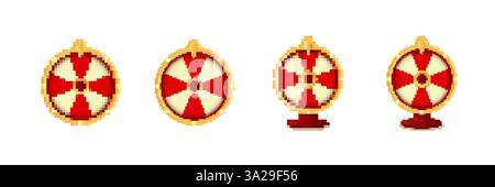 Pixelated red and white shield icons in various rotations and perspectives Stock Vector