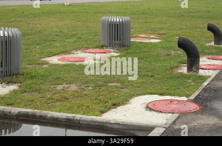 Platform for technical communications ventilation sewerage. Stock Photo