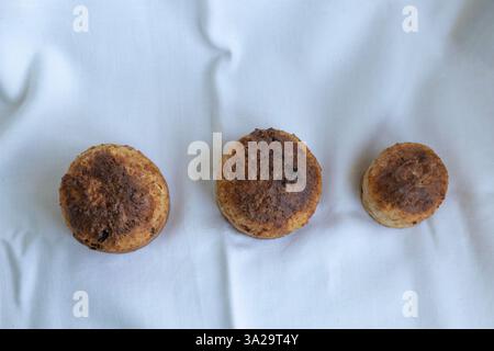 three Easter cakes made from whole wheat flour, top view Stock Photo