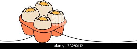 Organic chicken eggs in cardboard pack one line colored continuous drawing. Organic farm product. Vector illustration Stock Vector