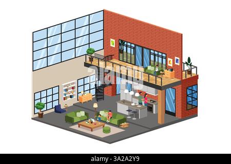 A vector illustration of Isometric of a Modern House Interior Stock Vector