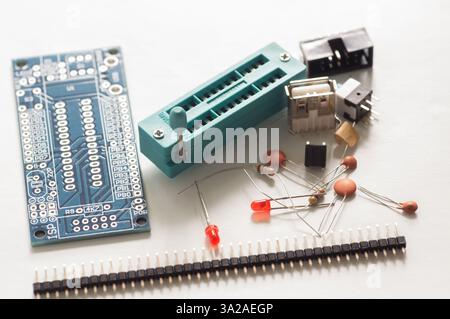 A set of electronic components for assembling a programmer Stock Photo