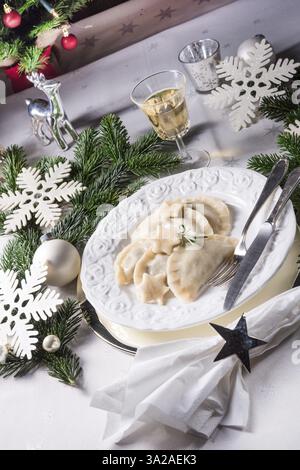 Polish-style dumplings filled with sauerkraut and mushrooms Stock Photo