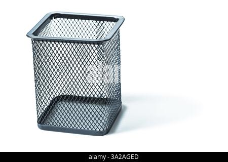 Simply small black trash bin isolated on white Stock Photo