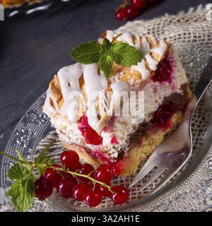 Cheesecake with meran and redcurrants Stock Photo
