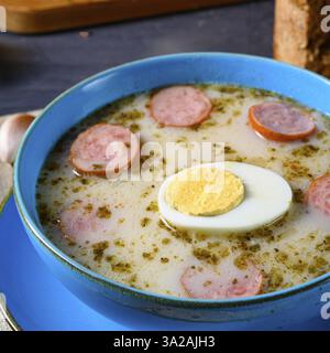Easter in Polish: sour flour soup for Easter breakfast (?urek) Stock Photo