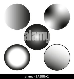 Gradient sphere set. Metallic glossy effect. Abstract modern elements. Vector illustration. Stock Vector