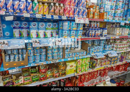 St John's Antigua and Barbuda,High Street,Little Canton Supermarket,grocery store,inside interior,display sale aisle,competing brands,dairy products p Stock Photo