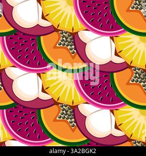 Exotic fruit slices seamless botanical pattern vector illustration Stock Vector