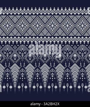 White diamond shaped seamless pattern border on denim blue with swatch for decorations, fabric print, textile texture, and other prints. Stock Vector