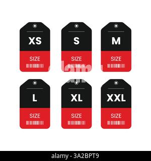 Clothing size vector icons set. clothes size tag vector design. Stock Vector