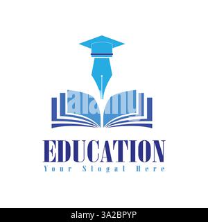 Educational logo with book and pen Stock Vector