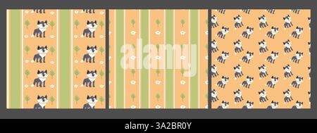Cute forest animals patterns with fox and floral elements for decor and crafts. Stock Vector