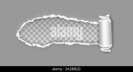 Torn folded paper strip in realistic 3d style with shadows isolated on light background. Vector illustration. Stock Vector
