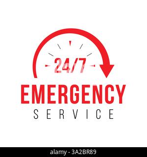 vector 24 hours and 7 days emergency service red color design Stock Vector