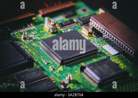 Computer circuit board closeup. CPU, central processing unit, electronic components and wiring Stock Photo