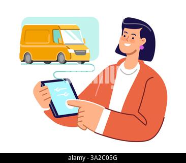 Customer using internet ordering service from transport company. Delivery, moving. Tracking of cargo transportation Stock Vector