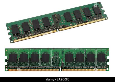 RAM memory. Chip close up. RAM macro shot. Computer circuit isolated on a white background. Operative memory for notebook or laptop computer isolated. Stock Photo