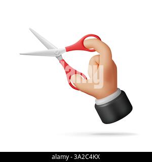 3D scissors with red plastic handles in hand Stock Vector