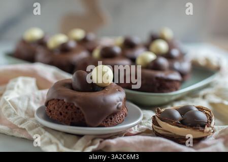 sweet home made easter chocolate donuts Stock Photo