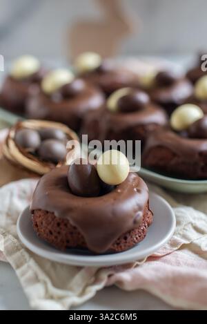 sweet home made easter chocolate donuts Stock Photo
